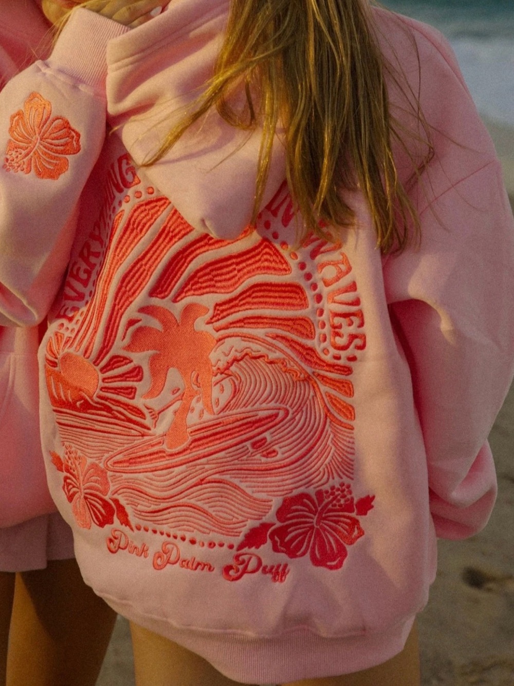 Pink Palm Puff Hoodie (everything comes in waves)